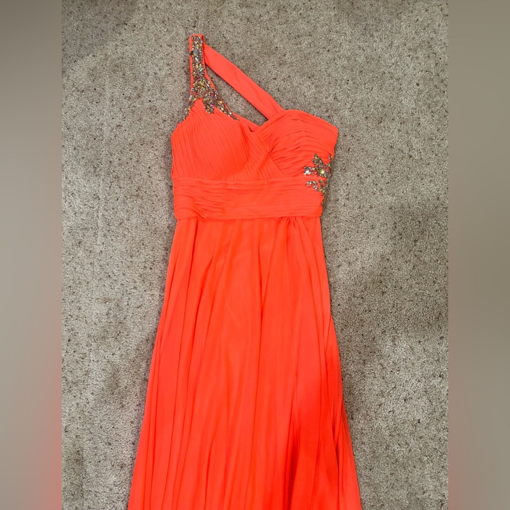Xscape Vibrant Orange One-Shoulder Dress